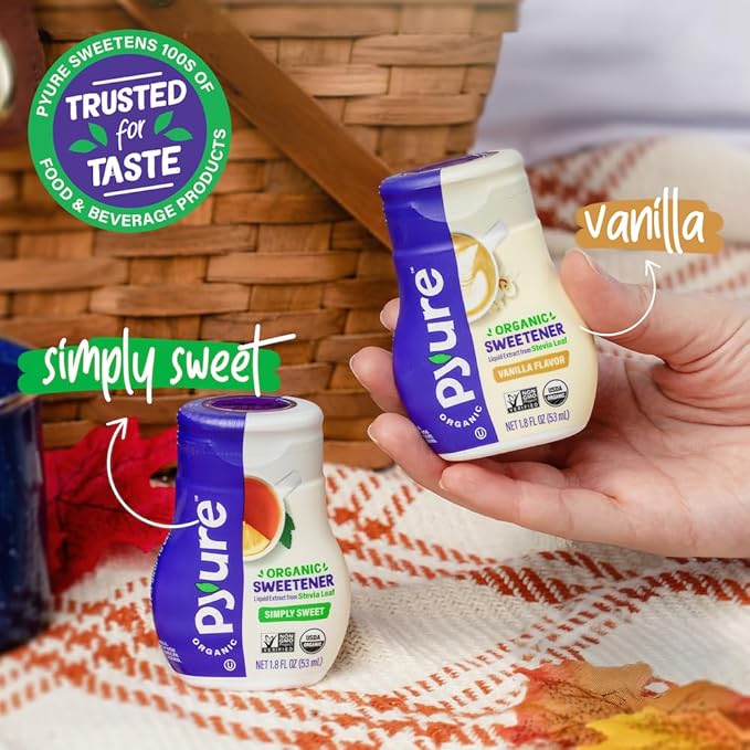 Pyure Organic Stevia Liquid Sweetener Keto Sugar Substitutes, Zero Calorie, Zero Sugar, Zero Carb, Plant-Based Sugar Free Liquid Stevia Extract, Simply Sweet, 1.8 oz (Pack of 4)