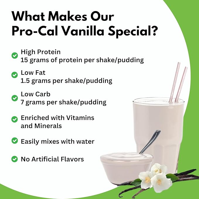 Pro-Cal Vanilla Meal Replacement Powder, 16.4 oz ??High Protein, Low Calorie Shake & Pudding Mix ??16 Servings, Delicious & Easy to Prepare ??Supports Healthy Weight Management, Vanilla