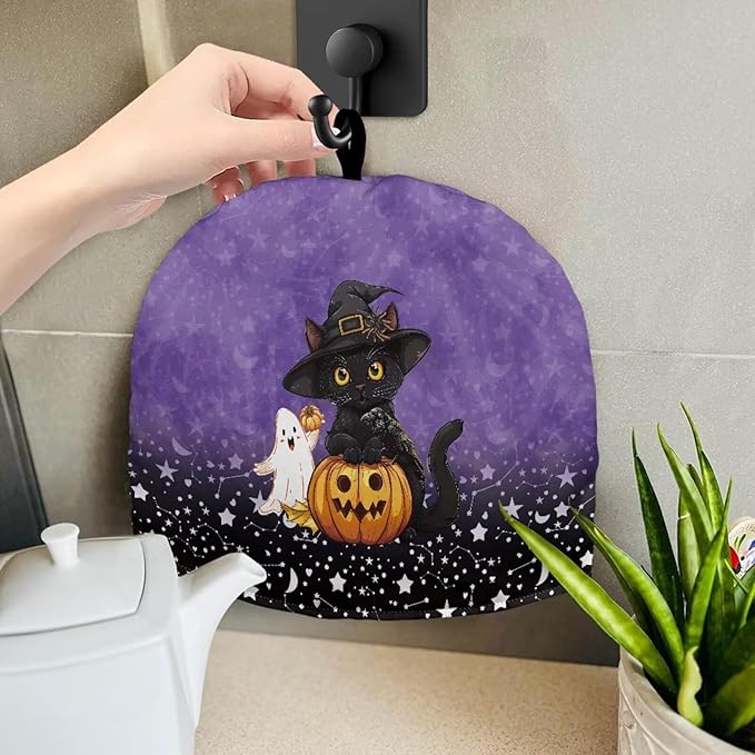 Black Cat Tea Cozy for Teapot Insulated for Halloween Day Pumpkin Teapot Insulation Cover Breakfast Warmer Keeping Warm Kettle Kitchen Dust Cover