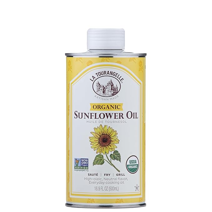 La Tourangelle, Organic High Oleic Sunflower Oil, Neutral Oil For Medium to High Heat Cooking and Skin Care, Non GMO, Pesticide and Chemical Free, 16.9 Fl Oz