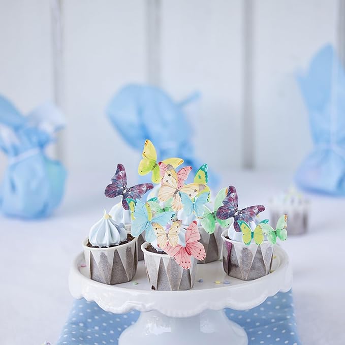 40 Pack Edible Butterfly Cake Decorations, Colorful Butterfly Cupcake Toppers Decorations, Butterfly Theme Birthday Party Decorations for Wedding Birthday Anniversary Flower Themed Party Decorating