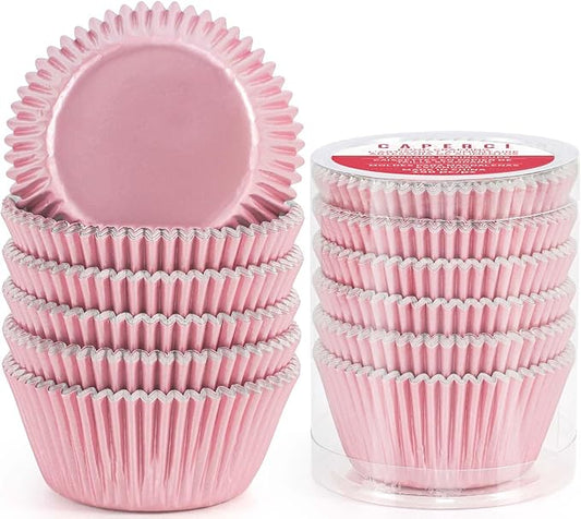 Caperci Pink Foil Cupcake Muffin Liners Standard Size Baking Cups 150-Pack - Premium Greaseproof & Sturdy