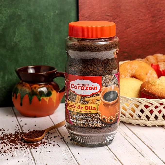Amorcito Corazón - Traditional Mexican Instant Coffee - 6 oz (170 g) - Café de Olla with a Sweet Touch of Cinnamon and Piloncillo