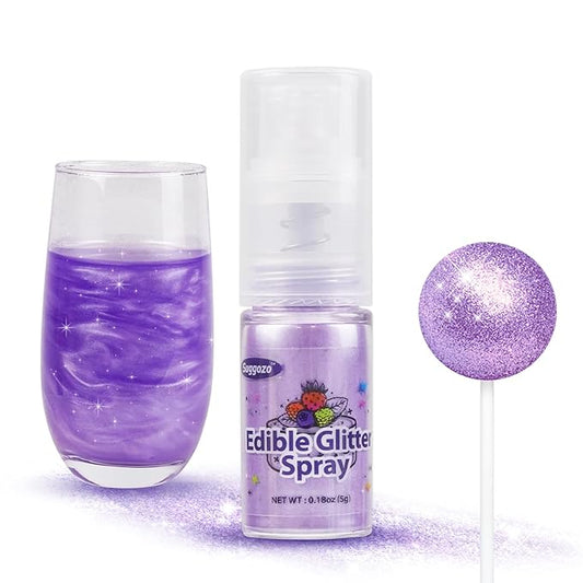 Purple Edible Glitter Spray, 5g Edible Purple Glitter for Cocktails, Cake Decorating, Drinks, Shimmer Luster Dust for Baking, Cookie, Chocolate, Strawberry, lcing