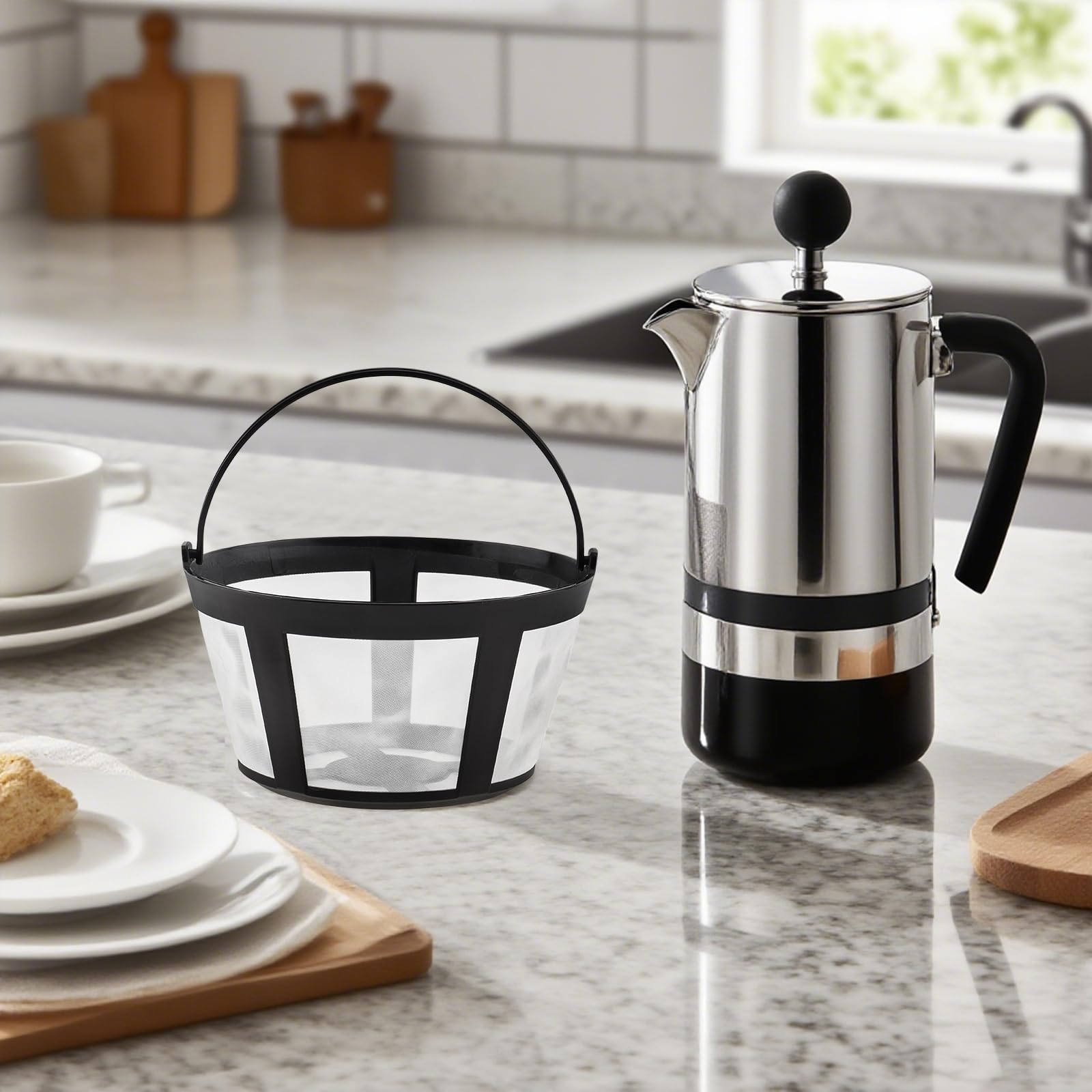 TQEONKL 8-12 Cups Reusable Coffee Filter Baskets 4-Pack, Compatible with Mr. Coffee, Black &