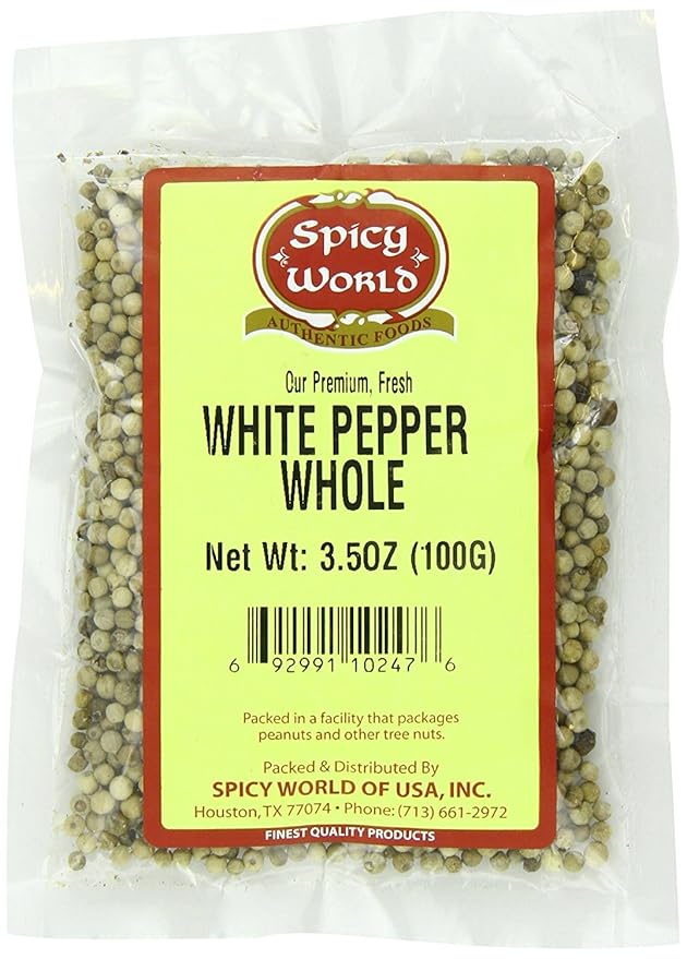 Spicy World Whole White Pepper 3.5 Ounce | 100% Natural & Pure | White Peppercorns | Peppercorn for Grinder Refill | Premium Quality White Peppercorns Whole