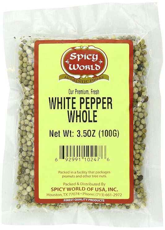 Spicy World Whole White Pepper 3.5 Ounce | 100% Natural & Pure | White Peppercorns | Peppercorn for Grinder Refill | Premium Quality White Peppercorns Whole