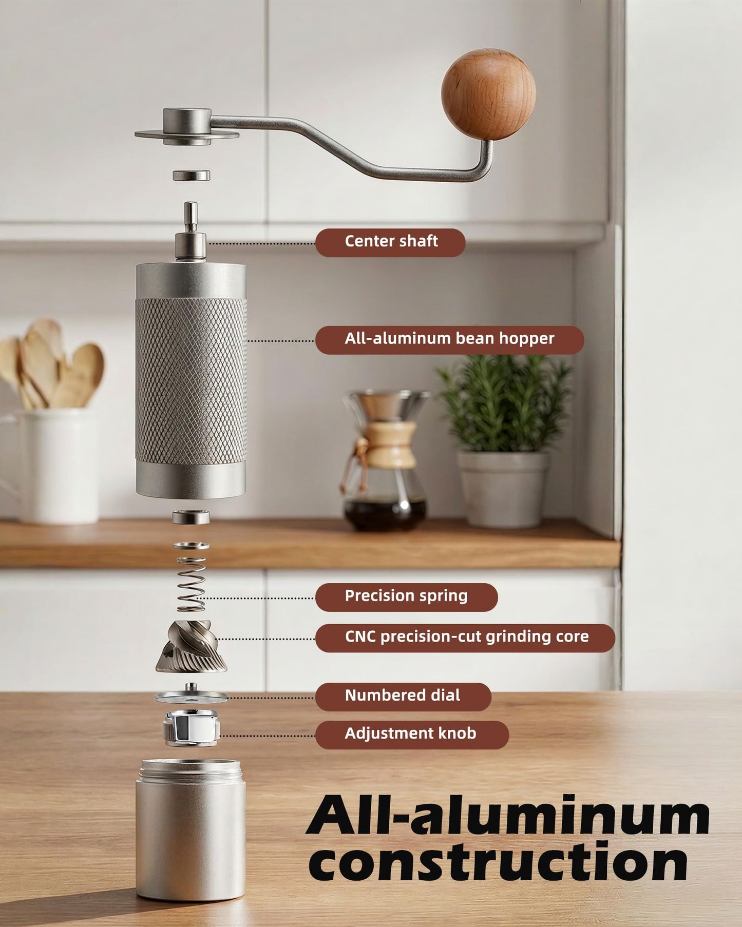 Pro Manual Coffee Grinder Stainless Steel Conical Burr With Adjustable Settings.Portable For