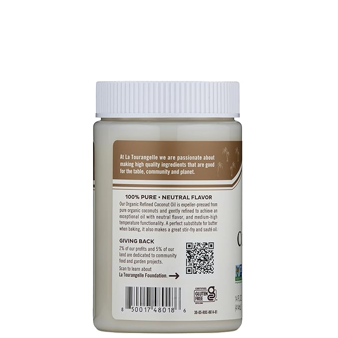 La Tourangelle, Organic Coconut Oil, Refined, For Cooking, Baking, Hair, and Skin Care, Expeller Pressed, 14 fl oz