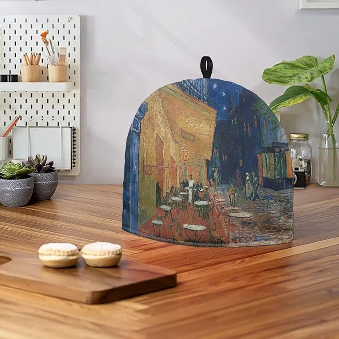 Tea Cozy for Teapot Insulated Decorative Kettle Cover with Handle Oil Painting Dust Cover Lightweight Extra Thick Tea Pot Cover Dome Shaped for Keeping Warm Can Hung and Folded (Blue)