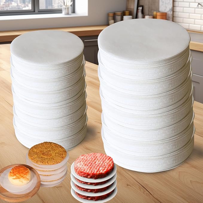 Krijues 200 Pcs Parchment Paper Rounds, Non Stick 7.9 Inch and 9.1 Inch Round Parchment Paper for Baking,Heat Resistant Burger Parchment Paper Sheets for Cake Pans, Tortilla Press, Quesadilla Maker
