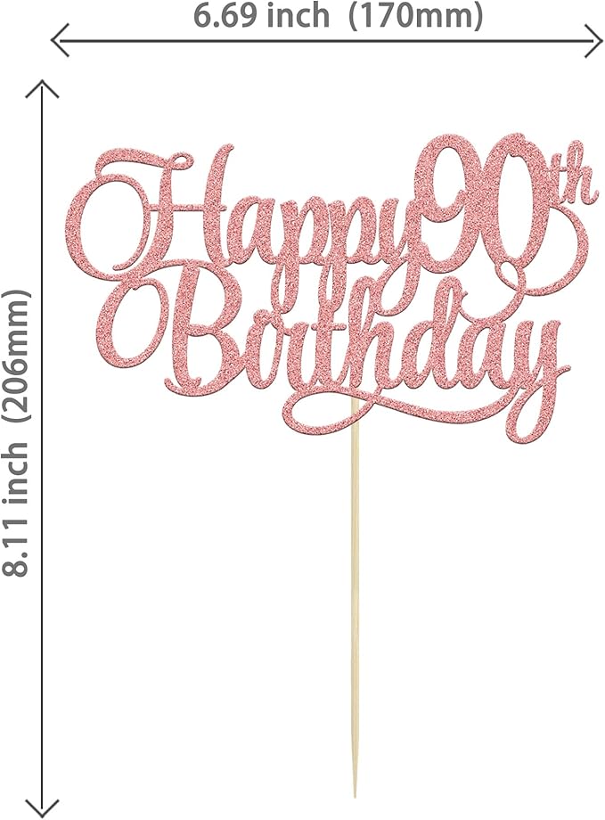 1 Pack Happy 90th Birthday Cake Topper Rose Gold Glitter Number 90 Ninety Years Old Birthday Cake Pick Decoration For 90th Birthday Celebrating Anniversary Party Supplies
