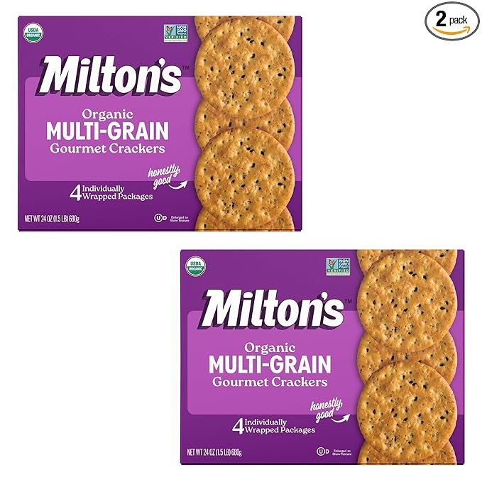 Milton's Organic Crackers, Multi-Grain - Certified Organic, Non-GMO Project Verified, Kosher, Made With 4 Whole Grains & 3 Seeds, Great for Charcuterie Boards - 24 Oz, Pack of 2