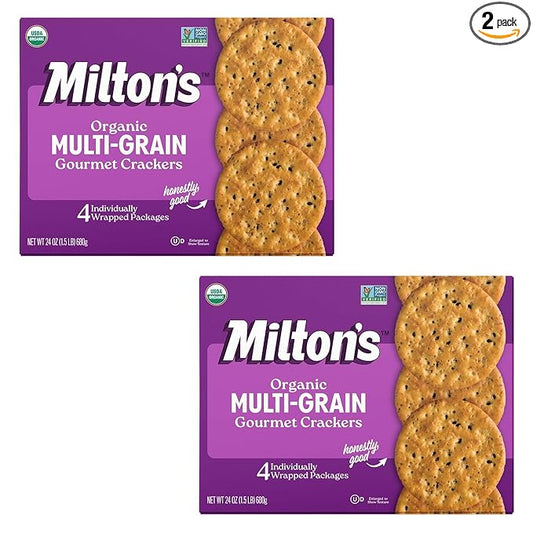 Milton's Organic Crackers, Multi-Grain - Certified Organic, Non-GMO Project Verified, Kosher, Made With 4 Whole Grains & 3 Seeds, Great for Charcuterie Boards - 24 Oz, Pack of 2