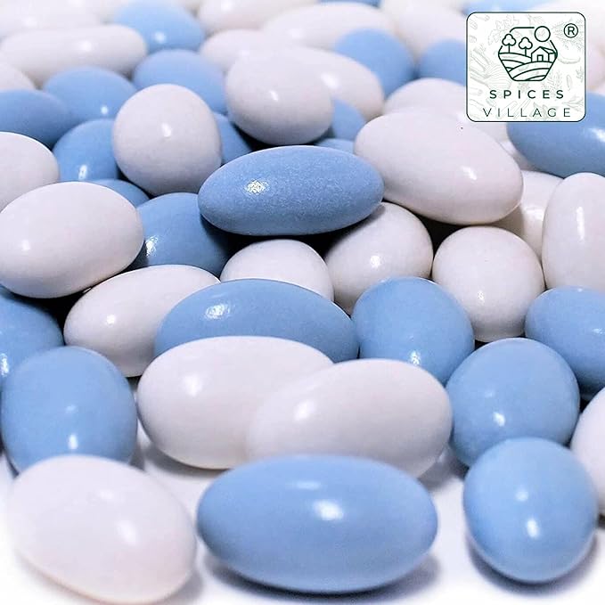 Spices Village Jordan Almonds, Blue and White, Crunchy Candy Coated Almonds, 32 oz, Perfect for Weddings, Baby Showers, Parties, Favors, and Gifting, Kosher Certified