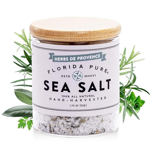 FLORIDA PURE Herbs de Provence Sea Salt - 80+ Mineral Sea Salt, Natural, Unrefined, Non Iodized - for Baking, Cooking, Seasoning & Enhancing Taste - Flaky Sea Salt (1.75 oz Jar)