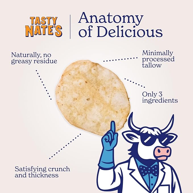 Tasty Nate???Beef Tallow Potato Chips - Original Sea Salt, Fried in 100% Beef Tallow - Seed Oil Free Chips, Paleo Snacks for Adults, 7oz Bag - Pack of 2