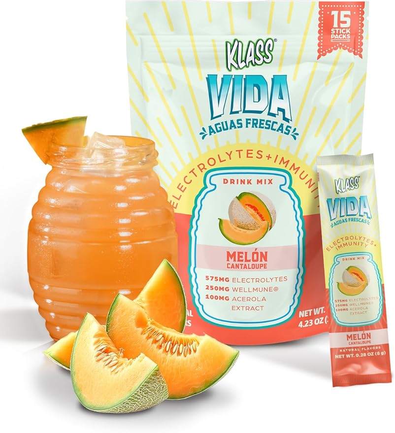 Hydration + Immunity Electrolyte Drink Mix ??Cantaloupe Agua Fresca Flavor | Sugar-Free Powder with Wellmune®, Acerola, Coconut Water & Minerals | 15 Single-Serve Stick Packs, Low Calorie