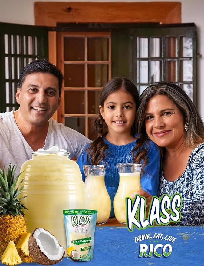 Klass Aguas Frescas |Pina Colada Drink Mix| Flavor From Natural Sources & No Artificial Flavor With Vitamin C (Makes 7 to 9 Quarts) 14.1 Oz Family Pack (4-Pack)