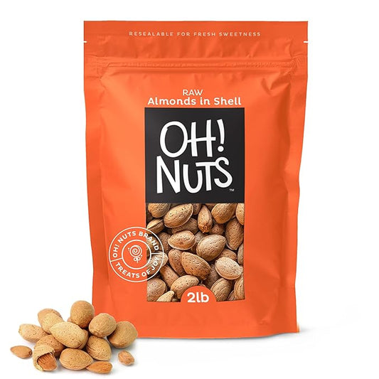 Oh! Nuts Raw Almond in Shell - Bulk Almonds - 2 lb - 100% Natural Whole Almonds