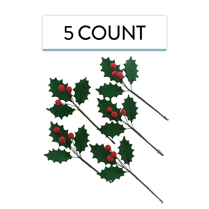 Global Sugar Art Christmas Cake Holly, 3-Leaf Sugar Cake Flower Spray, 5 Count by Chef Alan Tetreault