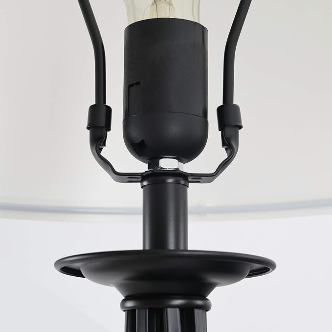 HOMCOM 3 Piece Table Floor Lamp Set with Metal Pole, Round Base, and Fabric Lampshade, for Living Room, Black/White