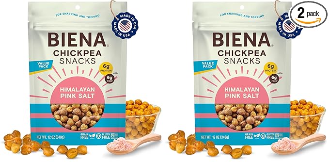BIENA Roasted Chickpea Snacks ??Himalayan Salt, 1 Value Pack ??Crispy Salted Chickpeas Loaded with Protein & Fiber - Delicious, Healthy Snacks for Adults and Kids (Pack of 2)