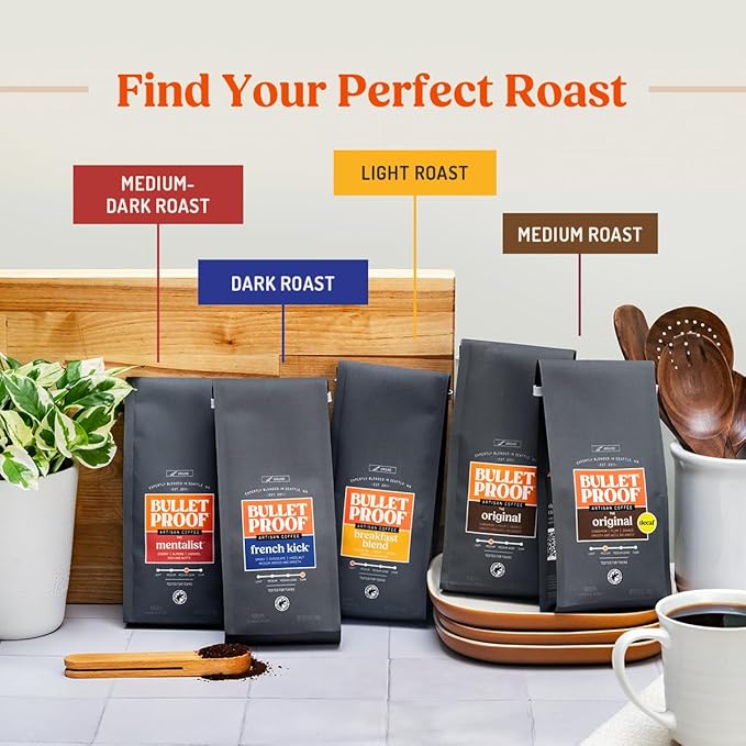 Bulletproof The Mentalist Medium-Dark Roast Whole Bean Coffee, 12 Ounces (Pack of 3), Clean Coffee Tested for Toxins, Packaging May Vary