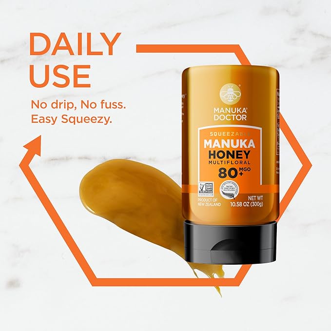 MANUKA DOCTOR - MGO 80+ SQUEEZY Manuka Honey Value Bundle, 3 Squeeze Bottles, Multifloral 100% Pure New Zealand Honey. Certified. Guaranteed. RAW. Non-GMO (10.58 oz) 3 Pack