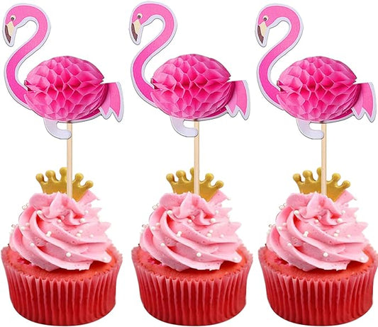 48 Pcs 3D Flamingo Cupcake Toppers Cocktail Tropical Aloha Luau Cupcake Picks Flamingo Summer Hawaiian Beach Cupcake Decorations for Baby Shower Birthday Wedding Party Supplies Pink