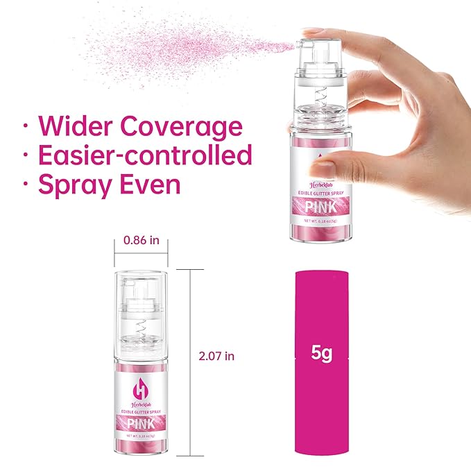 Edible Glitter Spray - 8 Colors Herbeklab Cake Glitter Spray Food Grade Metallic Shimmer Powder Cake Sprinkles for Cookie Decorating Chocolate Strawberry, 5g/Bottle