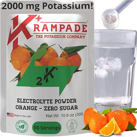 Electrolytes Powder Potassium Powder Supplement - 2000 mg Potassium | Keto Friendly | Cramp Relief and Prevention | Hydration | Zero Sugar Orange