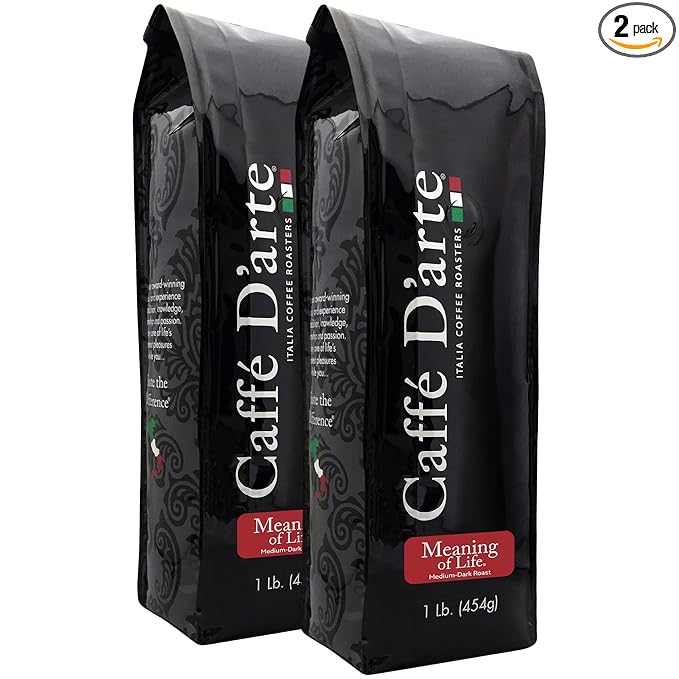 Caffe D'arte Meaning of Life Ground Coffee ??Medium Dark Roast, Rich & Well-Balanced Flavor with Great Aroma, Crafted for Drip Brewing, Fresh Roasted in Seattle, 1 Pound (Pack of 2)