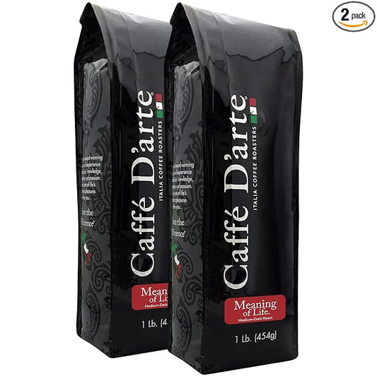 Caffe D'arte Meaning of Life Ground Coffee ??Medium Dark Roast, Rich & Well-Balanced Flavor with Great Aroma, Crafted for Drip Brewing, Fresh Roasted in Seattle, 1 Pound (Pack of 2)
