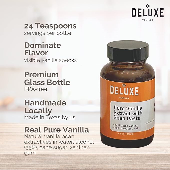 Vanilla Bean Paste for Baking (4oz) Deluxe Vanilla, Made from Pure Vanilla Extract and Vanilla Bean Caviar. Small Batch Rich Creamy Vanilla Flavor from Ugandan Vanilla Beans