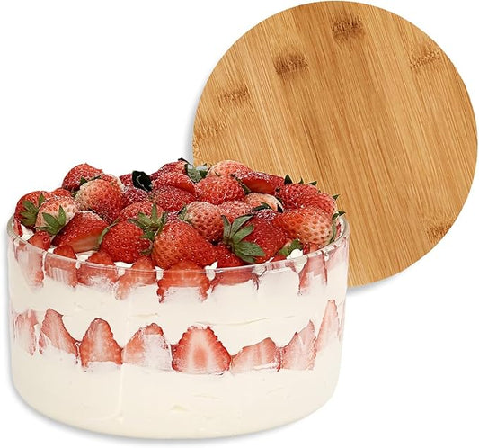 104oz Large Glass Trifle Bowl with Lid, Modern Design Clear Glass Round Dessert Centerpiece Serving Bowl for Laying Ice Cream Cakes, Salad, Fruit, Microwave & Dishwasher Safe