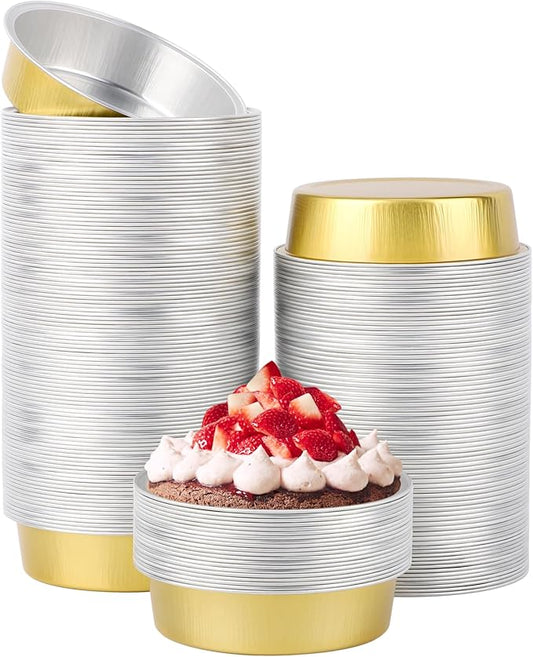 Beasea Aluminum Ramekins 200 Pack, 7.3oz 215ml Disposable Ramekins Foil Cups No Lids 4" Baking Ramekin Cupcake Aluminum Mini Baking Cups for Party - Golden