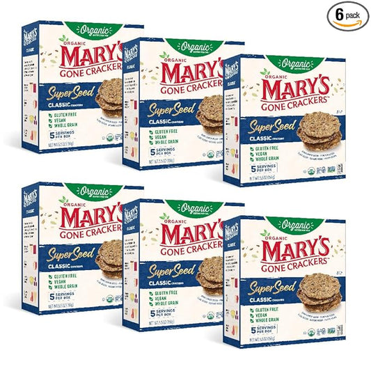 Mary's Gone Crackers Organic Super Seed Crackers, Classic - Gluten-Free, NON-GMO, Vegan & Whole Grain, 5.5 Ounce (Pack of 6)