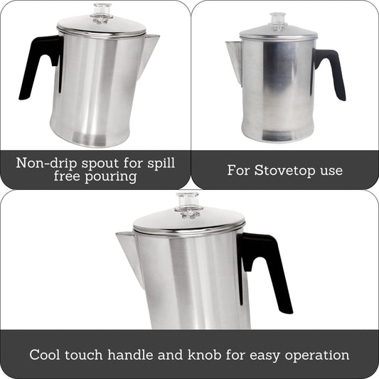 MIRRO 9 Cup Aluminum Coffee Percolator with Cool-touch Handle