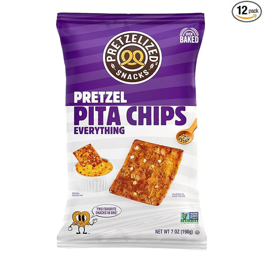 PRETZELIZED Snacks PRETZELIZED Pretzel Pita Chips, Everything Flavored, 7oz Bag (Pack of 12)