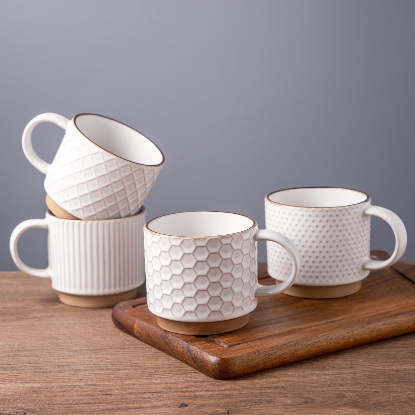 GBhome 12 OZ Stackable Coffee Mugs Set of 4, Ceramic Coffee Cups Set