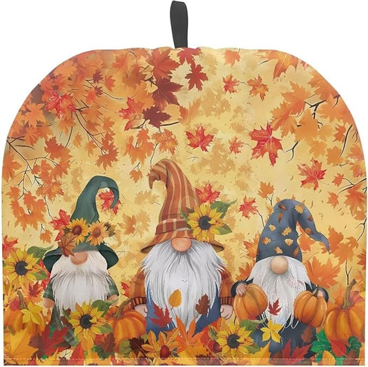 Gnome Pumpkins Tea Pot Cover for Halloween Day Reusable Teapot Cozy Keeping Warm,Dust Proof Maple Leaves Teapot Dust Protector for Kitchen Decorative
