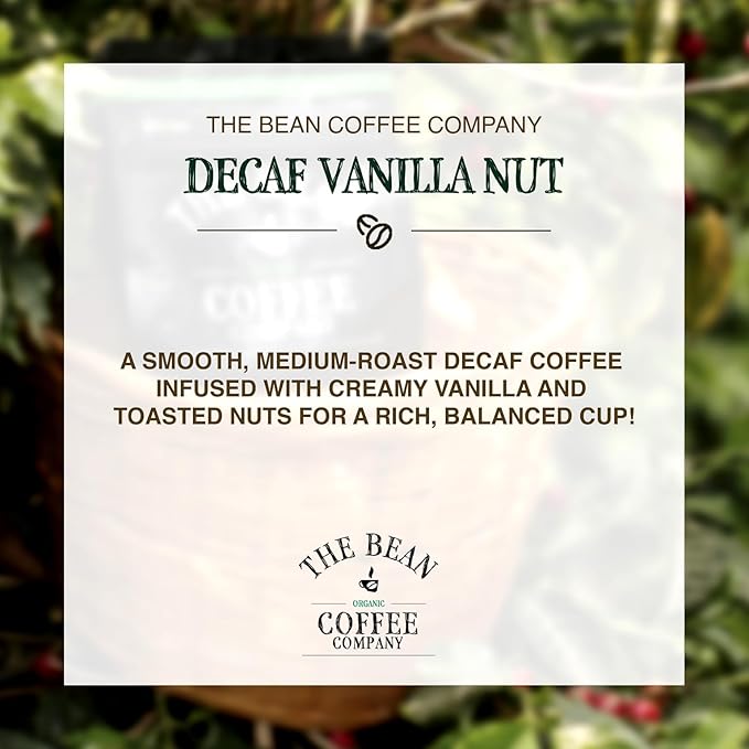 The Bean Organic Coffee Company Water Processed DECAF Vanilla Nut, Medium Roast, Whole Bean Coffee, 16-Ounce Bags (Pack of 2)