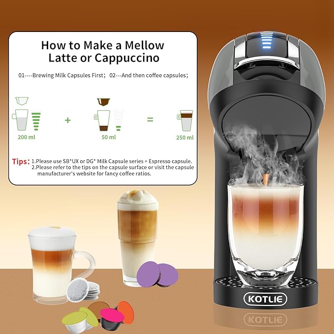 KOTLIE Espresso 5in1 Single Serve Coffee Maker, 19Bar Cappuccino&Latte Maker, Cold&Hot Brewing Coffee Machine for K*cup/NES*presso Original/D*olce G*usto/Ground Coffee/44mm ESE(LightGrey)