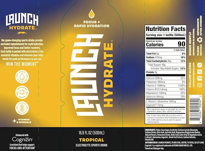 Sports Drink 12-Pack ??Tropical Flavor ??Real Cane Sugar, 3x Electrolytes, Cognizin for Focus, Natural Juice, No Artificial Dyes ??Trusted by Perfect Game