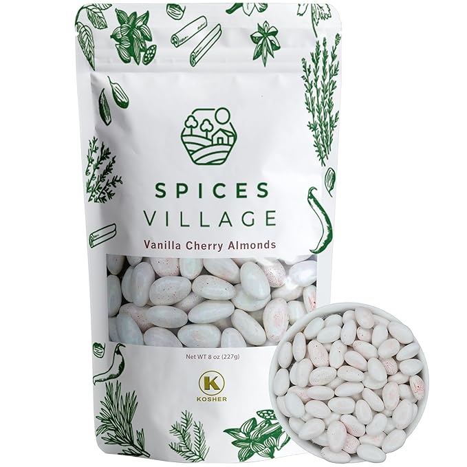 Spices Village Cherry Vanilla Jordan Almonds, Flavored, Crunchy Candy Coated Almonds, 32 oz, Ideal for Weddings, Baby Showers, Parties, Favors, and Gifting, Kosher Certified