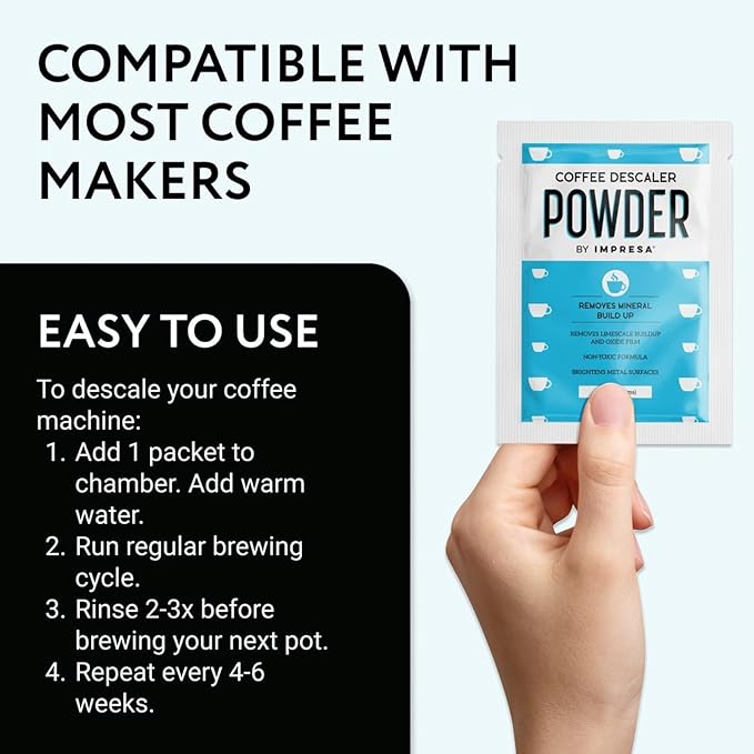 [10 Uses] Impresa Descaling Powder & Coffee Machine Cleaning Powder for Breville, for Keurig, for Nespresso, for Delonghi, for Ninja & More - Espresso Machine Descaler - Pot & Coffee Maker Cleaner