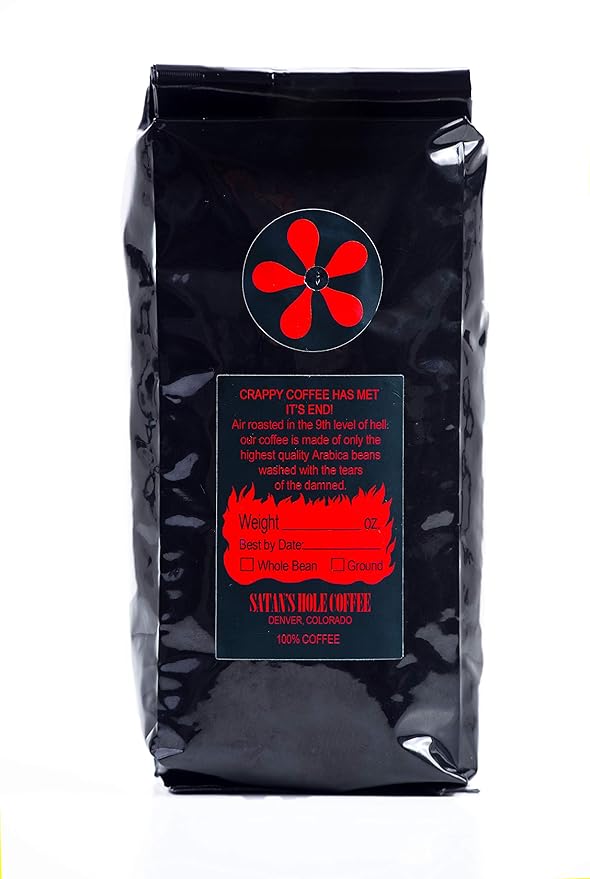 Satan???Hole Beelzebean Dark Roast Coffee, Under-World's BEST Coffee, Fair Trade, Organic, 16 Ounce, Ground for Drip, Devilishly Delicious, Unscrupulously Dark, Wake the Hell up!