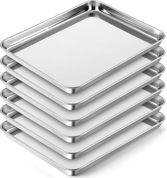 6 Pcs Baking Sheet Set Stainless Steel Cookie Sheet Cookie Baking Pan Bakeware Oven Tray Dishwasher Safe Commercial Grade Pans(12x9.5x1 Inch)