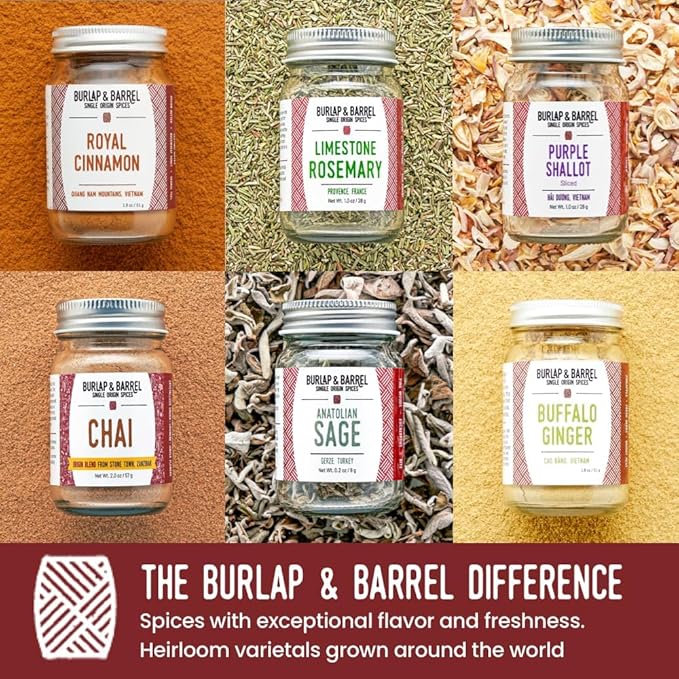 Burlap & Barrel Cooking & Baking 6-Pack Gift Set ??As Seen on Shark Tank! Gourmet Spices for Home Chefs ??Includes Cinnamon, Rosemary & More ??6 Full-Size Jars